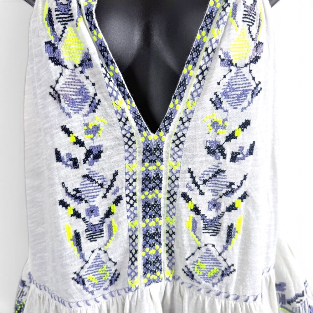 maeve by anthropologie neela embroidered babydoll bohemian white women's tank l - Picture 7 of 10